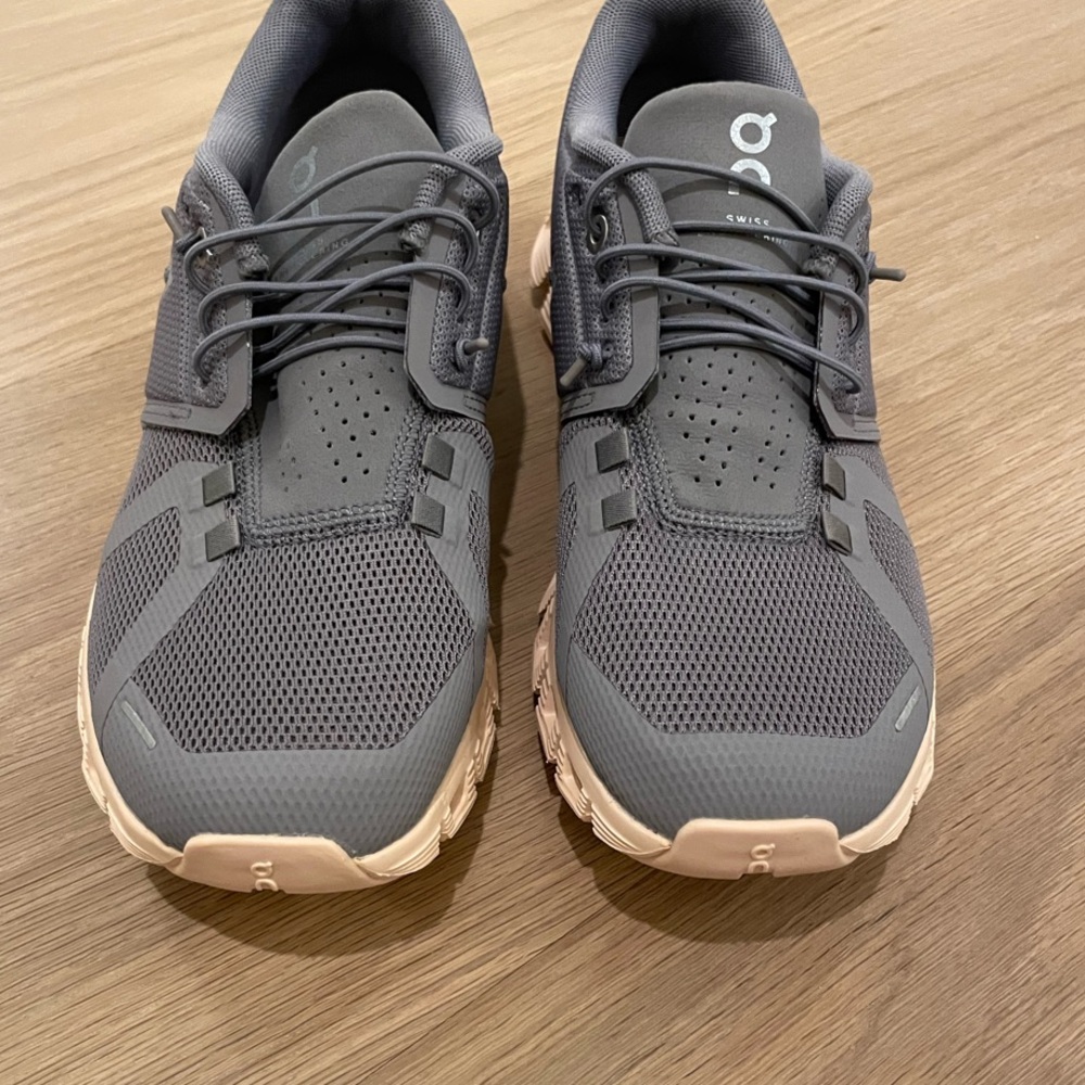 On Running Gray Blue Athletic Shoes on cloud
